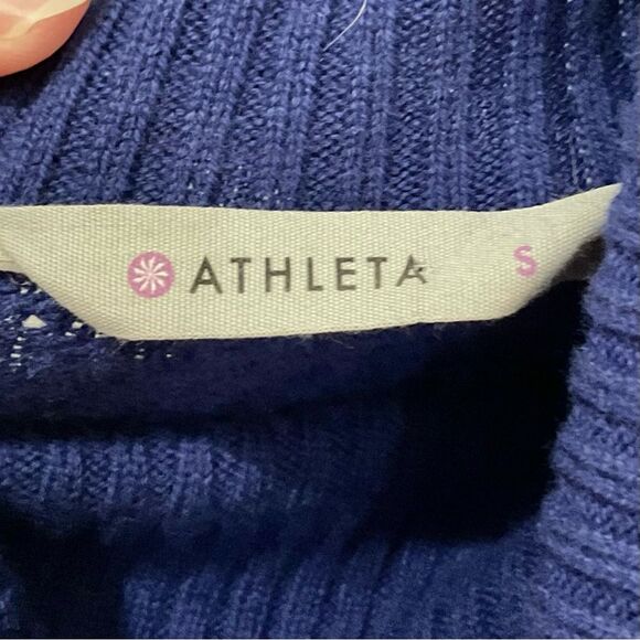 Athleta Textured Turtleneck Sweater Chianti Merino Wool Sz S Blue Marina - Picture 5 of 7